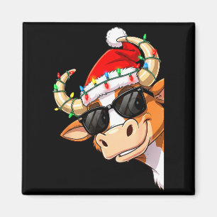 Funny Cow Christmas Cool Longhorn Santa Cow Hat Ho Magnet