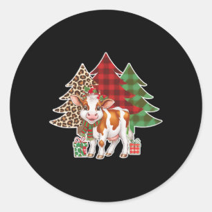 Funny Cow Christmas Tree Xmas Cow Lovers Men Women Classic Round Sticker