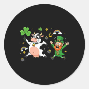 Funny Cow Clover St Patricks Day Womens Mens Kids Classic Round Sticker
