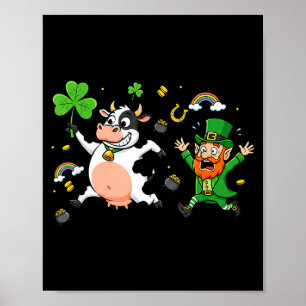 Funny cow clover st patricks day womens mens kids poster