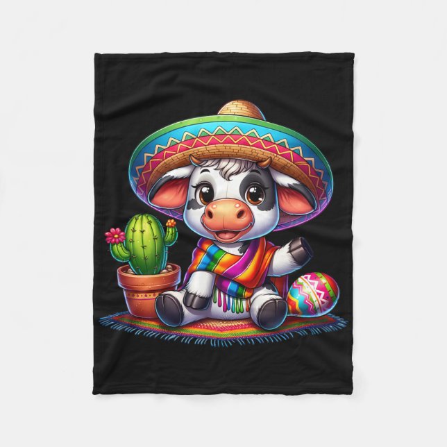 Funny Cow Cows Lovers Farmer Cinco De Mayo Men Wom Fleece Blanket (Front)