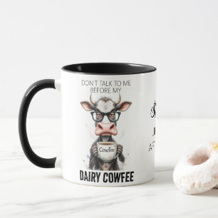 Funny Cow Drinking Coffee Typography Mug