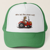 Funny cow driving a red tractor cartoon