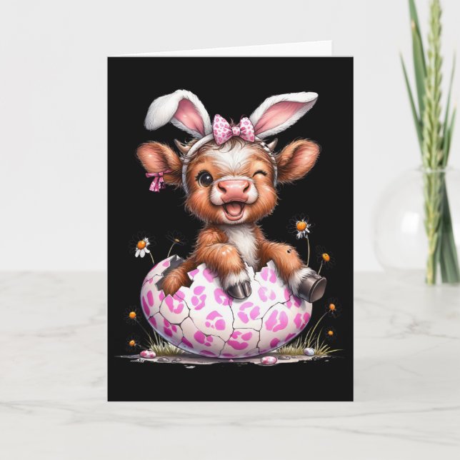 Funny Cow Easter Rabbit Cute Cows Lover Easter Day Card (Front)