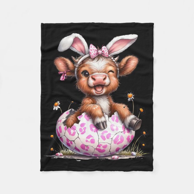 Funny Cow Easter Rabbit Cute Cows Lover Easter Day Fleece Blanket (Front)