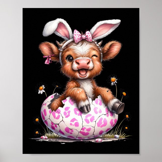 Funny Cow Easter Rabbit Cute Cows Lover Easter Day Poster (Front)