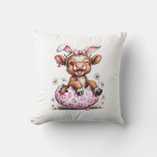 Funny Cow Easter Rabbit Cute Highland Cows Lover E Cushion (Front)