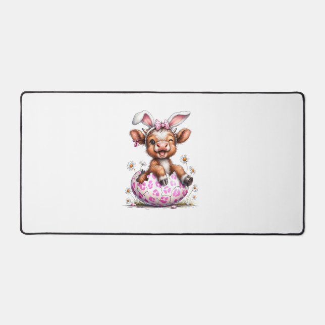 Funny Cow Easter Rabbit Cute Highland Cows Lover E Desk Mat (Front)
