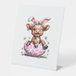 Funny Cow Easter Rabbit Cute Highland Cows Lover E Pedestal Sign