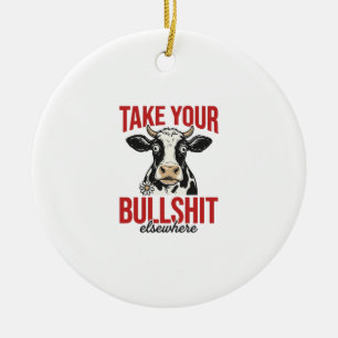 Funny Cow Elsewhere Vintage Shirt Design_ Ceramic Ornament