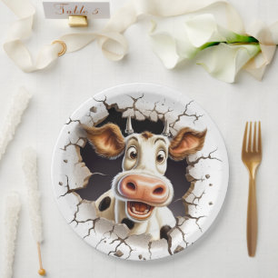 Funny cow face country picnic farm animals paper plate