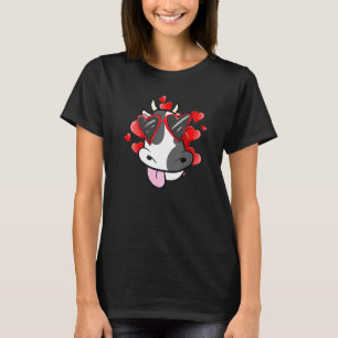 Funny Cow Face Wear Heart Sunglasses Farmer Valent T-Shirt