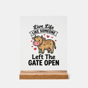 Funny Cow Gate Open Vintage Engraving Shirt Design Acrylic Sign