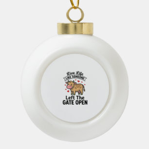Funny Cow Gate Open Vintage Engraving Shirt Design Ceramic Ball Christmas Ornament