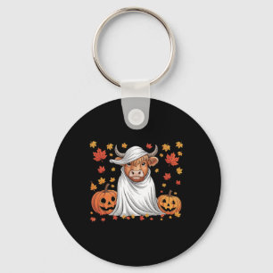 Funny Cow Ghost Spooky Pumpkin Hello Fall Hallowee Key Ring