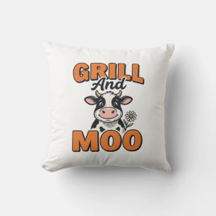 Funny Cow Grill And Moo Vintage T-Shirt Design_1 Cushion