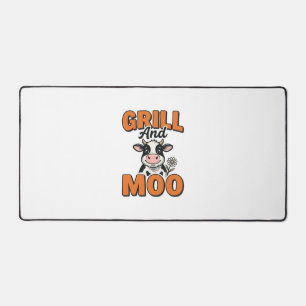 Funny Cow Grill And Moo Vintage T-Shirt Design_1 Desk Mat
