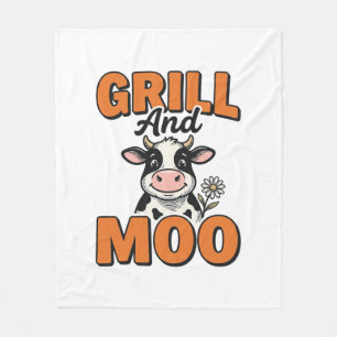 Funny Cow Grill And Moo Vintage T-Shirt Design_1 Fleece Blanket