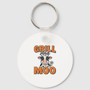 Funny Cow Grill And Moo Vintage T-Shirt Design_1 Key Ring