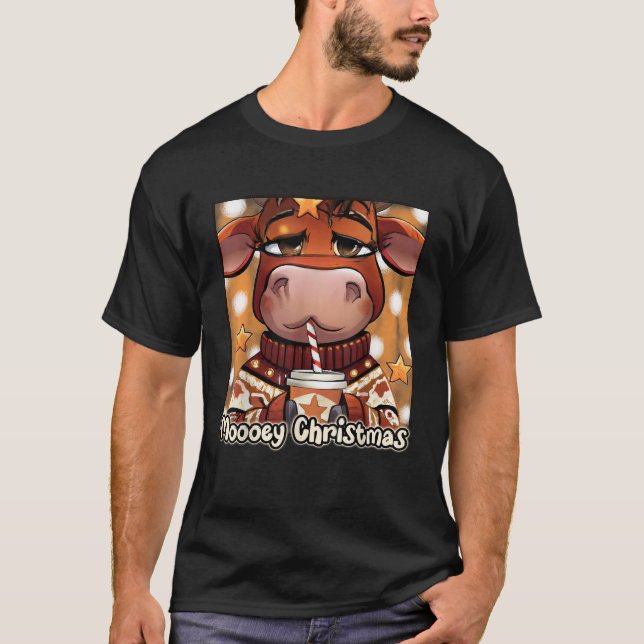 Funny cow heifer coffee cows farm Christmas claus  T-Shirt (Front)