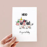 Funny Cow Herd Pun Birthday Card<br><div class="desc">Herd it’s your birthday  - funny pun birthday card with a minimalist illustration of a herd of cows with party hats</div>