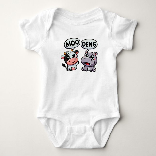 Funny Cow & Hippo Duo – Moo Deng Baby Bodysuit (Front)