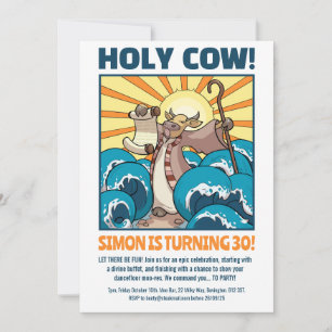 Funny Cow Holy Cow! Big Birthday Party Cartoon Invitation