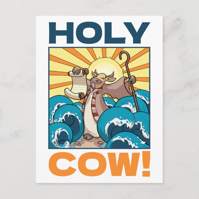 Funny Cow Holy Cow! Visual Pun Animal Cartoon Postcard (Front)