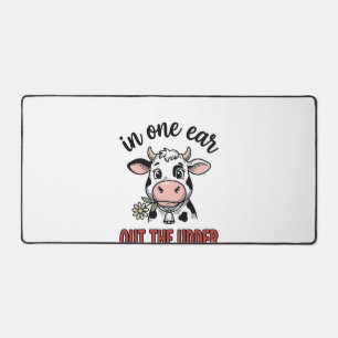 Funny Cow In One Ear Out The Udder Shirt Design_1 Desk Mat