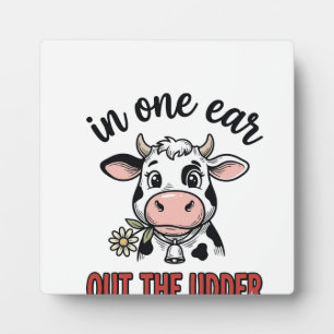Funny Cow In One Ear Out The Udder Shirt Design_1 Plaque