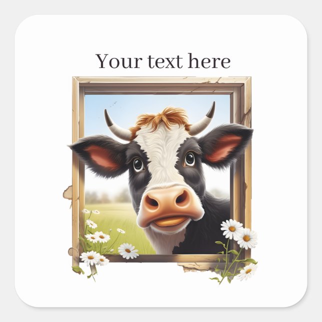Funny cow lovers customisable  square sticker (Front)