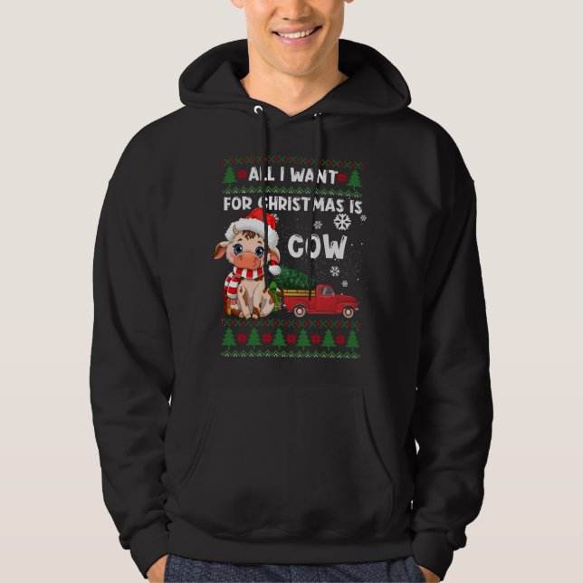 Funny Cow lovers Cute Cow Santa Hat Ugly Christmas Hoodie (Front)