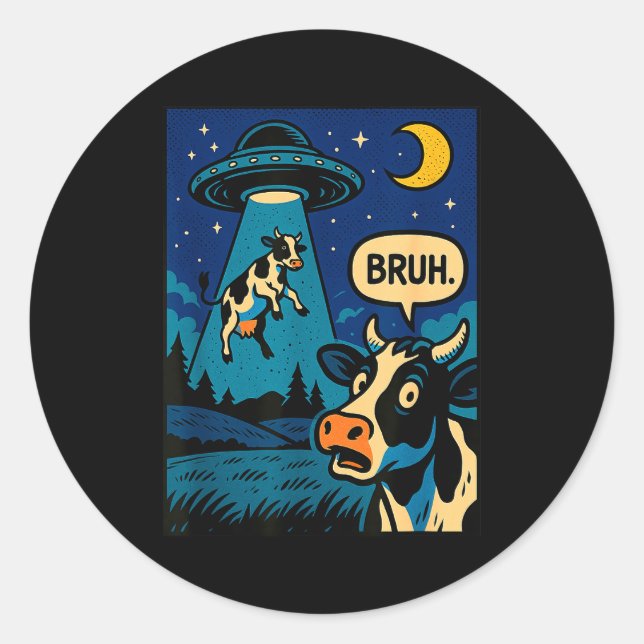 Funny Cow Meme Ufo Alien Zoo Boys Girls Kids  Classic Round Sticker (Front)
