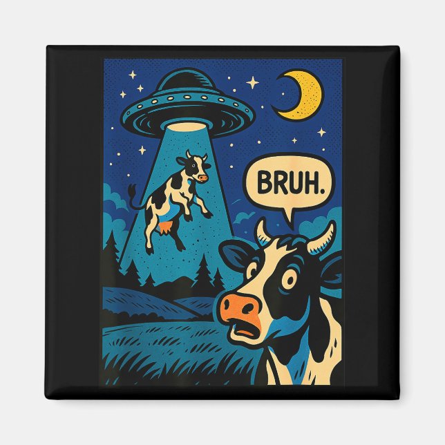 Funny Cow Meme Ufo Alien Zoo Boys Girls Kids  Magnet (Front)