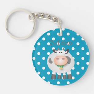 Funny Cow Moo And White Polka Dot Pattern Key Ring