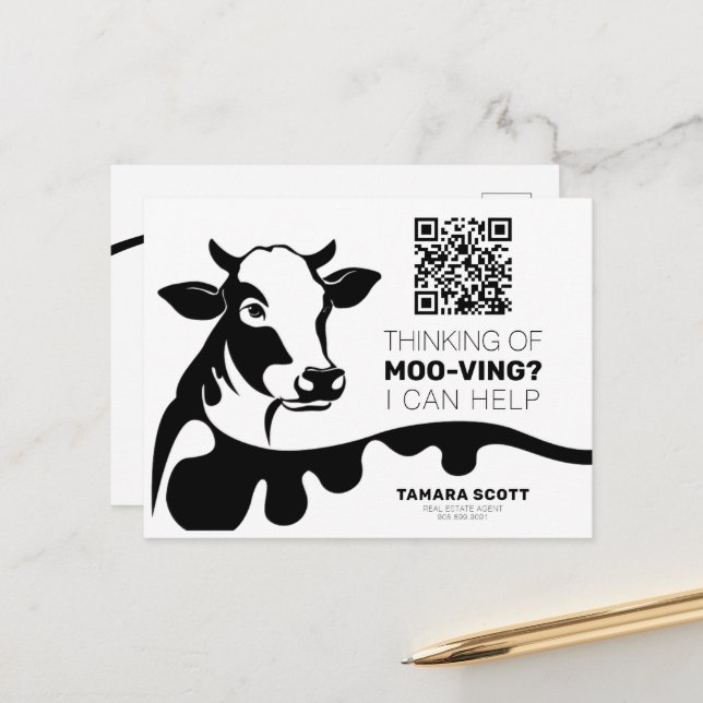 FUNNY COW MOO-VING REAL ESTATE MAILER CARD (Front/Back In Situ)