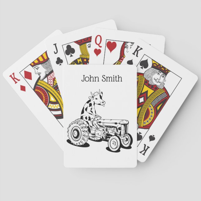 Funny cow on a tractor playing cards (Back)