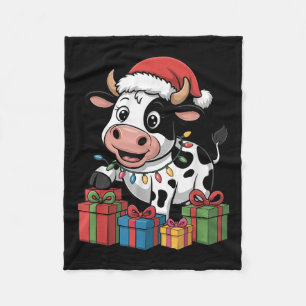 Funny Cow Santa Hat Animals Lovers Ugly Christmas  Fleece Blanket