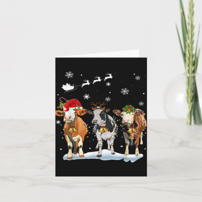 Funny Cow Santa Merry Christmas Xmas Lights Pajama Card (Front)
