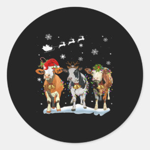 Funny Cow Santa Merry Christmas Xmas Lights Pajama Classic Round Sticker