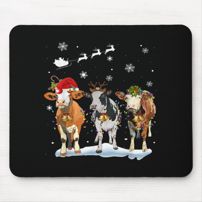 Funny Cow Santa Merry Christmas Xmas Lights Pajama Mouse Pad (Front)