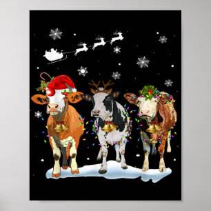 Funny Cow Santa Merry Christmas Xmas Lights Pajama Poster
