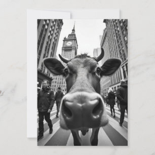 Funny Cow Selfie on a Busy City Street Invitation