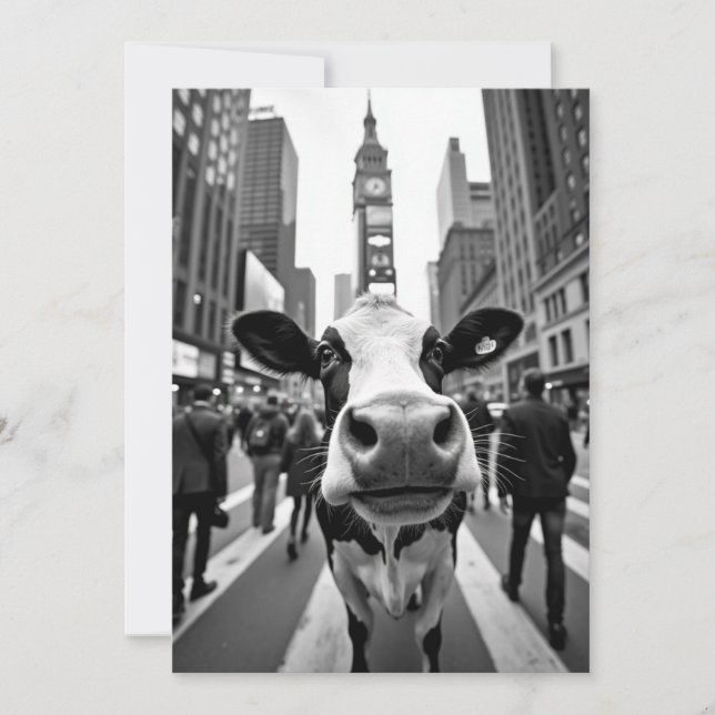 Funny Cow Selfie on a Busy City Street Invitation (Front)