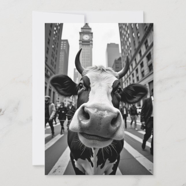 Funny Cow Selfie on a Busy City Street Invitation (Front)