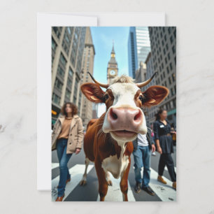 Funny Cow Selfie on a Busy City Street Invitation
