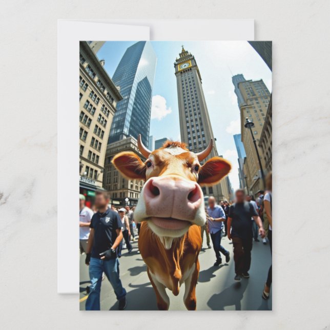 Funny Cow Selfie on a Busy City Street Invitation (Front)
