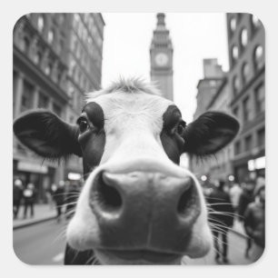 Funny Cow Selfie on a Busy City Street Square Sticker