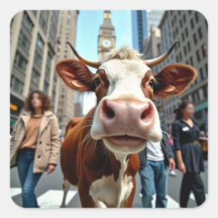 Funny Cow Selfie on a Busy City Street Square Sticker
