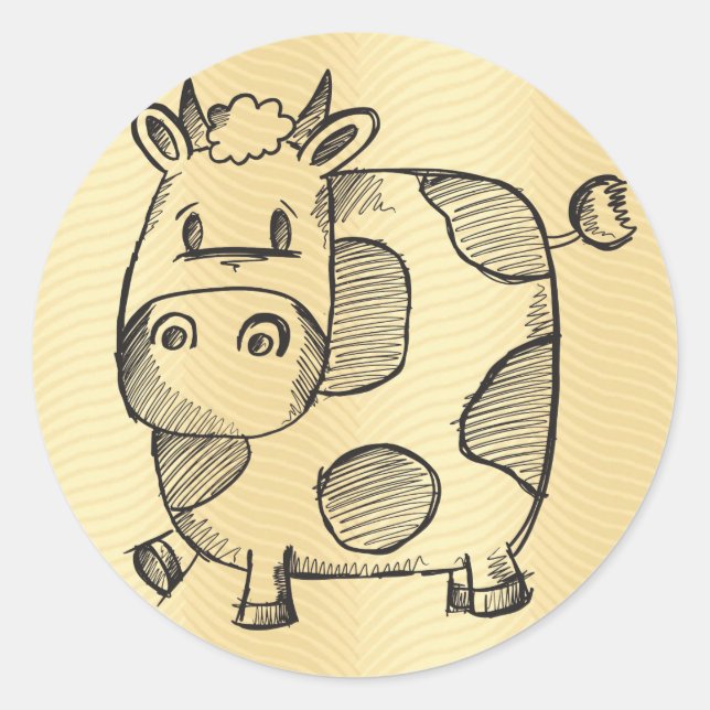 Funny Cow Sketch Classic Round Sticker (Front)
